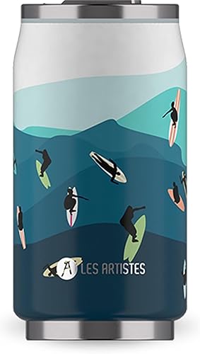 LES ARTISTES Paris A-4310, Canette Isotherme, Thermos 280 ML, Gourde Isotherme sans BPA, Réutilisable, Bec verseur Rabattable avec Paille, Acier Inoxydable, Design Surf - Nail Gallerys
