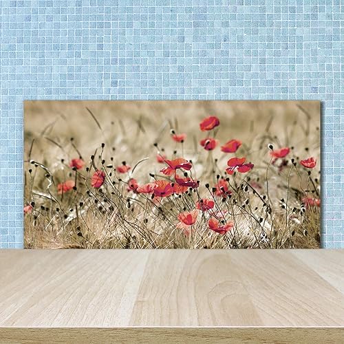 Tulup Crédence de cuisine 100x70cm Dosseret en verre Fond de hotte Verre de sécurité trempé Splashback Guard - Fleurs et plantes - Rouge - Maki - Nail Gallerys