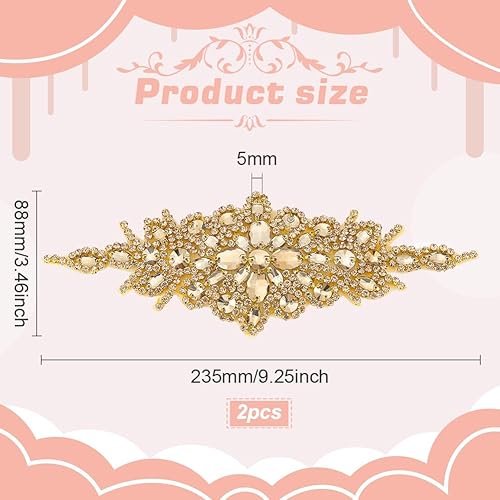 FINGERINSPIRE 2Pcs D'Appliques en Strass pour Robe de Mariée à Repasser/à Coudre sur des Patchs en Strass en Cristal Losange à Coudre pour Robe de Mariée Casque Ceinture Décoration de Chaussures - Nail Gallerys