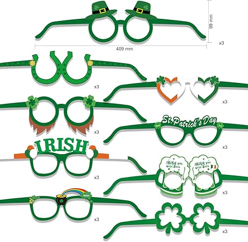HOWAF 27 pièces Saint Patrick Accessoires Lunettes Chapeau de Lutin trèfle Lunettes en Papier Photobooth Saint Patrick Décoration Costume Party Lunettes pour Enfants Femme Homme - Nail Gallerys