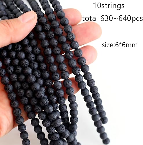 HERZWILD Lot de 470 perles rondes en pierre de lave noire naturelle pour fabrication de bracelets, colliers, bijoux (8 mm) - Nail Gallerys