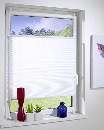 DecoProfi PL01075130 Plissée, Contreventée, Hauteur Totale Maximum Volet Ouvrant avec Support de Serrage/Fixe, Sans Perçage, Blanc, 120 cm x 130 cm - Nail Gallerys