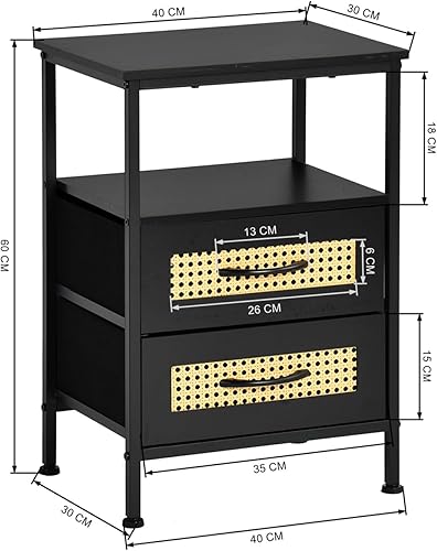 FetiNes Table de Nuit, Table de Chevet avec Espace de Rangement, 2 tiroirs Amovibles, Armoire de Nuit pour la Chambre à Coucher, Le Salon, 40 x 30 x 60 cm, Noir - Nail Gallerys