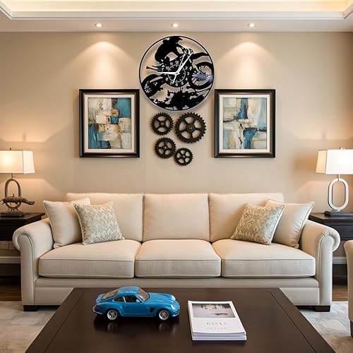 HONKKTHY Horloge murale décorative de course de moto, 30,5 cm, horloge murale en vinyle pour motocross, cadeau d'anniversaire pour garçon, art mural vintage pour homme (B avec LED) - Nail Gallerys