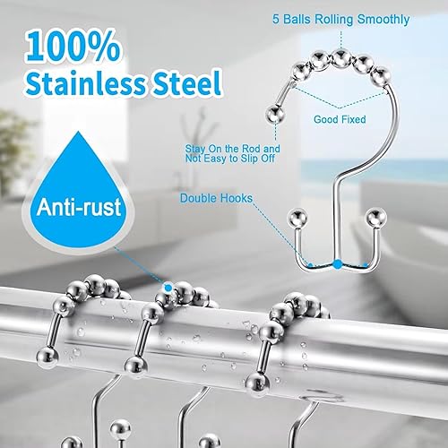 12 Pcs Anneaux de Douche en Acier Inoxydable 77 X 40mm,Double Crochet de Douche pour Salle de Bain,Crochets de Rideau de Douche avec Système Coulissant,Anneaux de Rideau de Douche Crochets(Argent) - Nail Gallerys