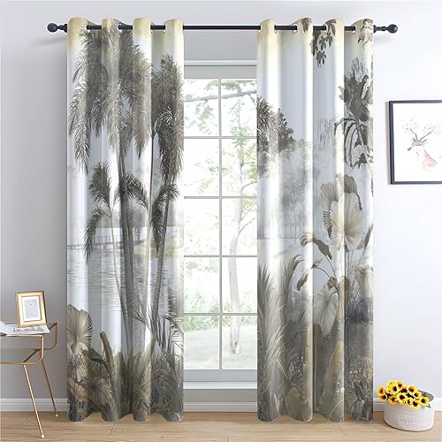zcwl Rideau Occultant Palmier Tropical, Paysage De La Jungle Motif Rideaux Thermiques à Oeillets, Rideaux Imprimé pour Salon Chambre Fenetre Moderne Décoration, 140x240 cm (L x H), Lot de 2 - Nail Gallerys