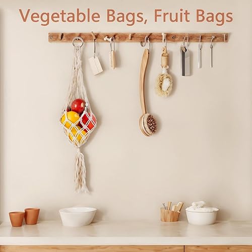 Yhuasia Sac à légumes, sac à fruits, organiseur suspendu, corde en coton, panier à fruits, panier en macramé, hamac en coton, sac de rangement, sac en filet beige - Nail Gallerys