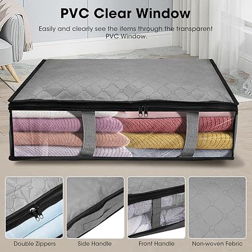 Lot de 4 boîtes de rangement sous le lit, en plastique, boîte de rangement pliable, rangement pour vêtements, couettes, vêtements, literie, couvertures, coussins - Nail Gallerys