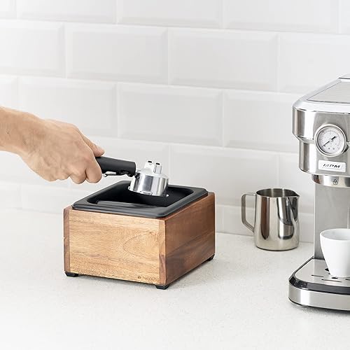 Navaris Boîte pour marc de café - Récupérateur de déchets pour machine à café 18 x 17 x 11 cm - Pot anti-dérapant inox et bois pour barista - Nail Gallerys