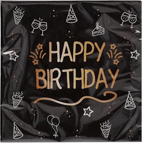 Folat 25047 Vaisselle Anniversaire Party Noir Or Argent Serviettes-Shining Glam-33 x 33 cm-16 pièces - Nail Gallerys