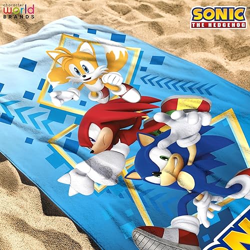 Character World Serviette officielle Sonic le hérisson pour enfants | Toucher super doux, design rebondissant | Parfait pour la maison, le bain, la plage et la piscine | Taille unique 70 cm x 140 cm | - Nail Gallerys