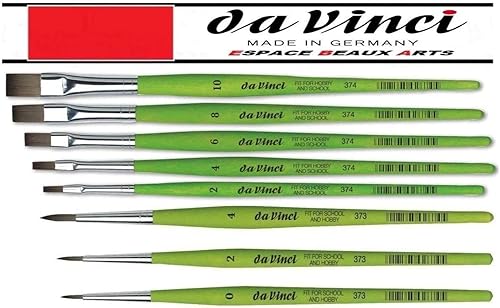 DaVinci ESPACE BEAUX ARTS da Vinci 8 Pinceaux synthétiques 3 pièces Série 373 Rond, 0,2,4 et série 374 Pinceaux à Poils Plats synthétiques, 2, 4, 6,8,10 + Tube de Rangement Gratuit - Nail Gallerys