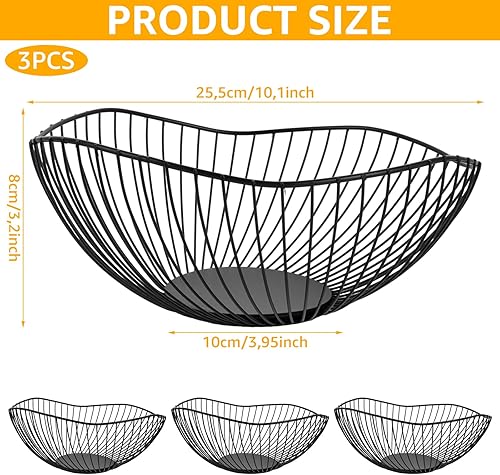 APACALI 3PCS Corbeille à Fruits avec Forme de Vague, Panier à Fruits en Métal, Modern Bol à Fruits Décorative, Corbeille à Fruits pour Comptoir de Cuisine pour fruits, légumes (rond court, noir) - Nail Gallerys