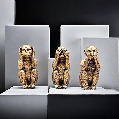 Jumyee Lot de 3 statues de singes de la sagesse, n'entendez pas le mal, ne voyez pas le mal, ne parlez pas du mal, décoration d'intérieur, de bureau, figurines de jungle, cadeau (bronze) - Nail Gallerys