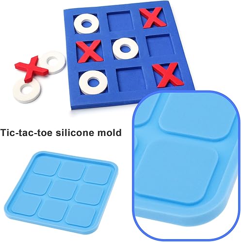 EMSea 5pcs Moules en Silicone de Jeu Société de Table Tic Tac Toe Silicone Moule X O Conseil Résine Moules en Résine Époxy Coulée Moule Accessoires pour DIY Faire Artisanat, Bleu - Nail Gallerys