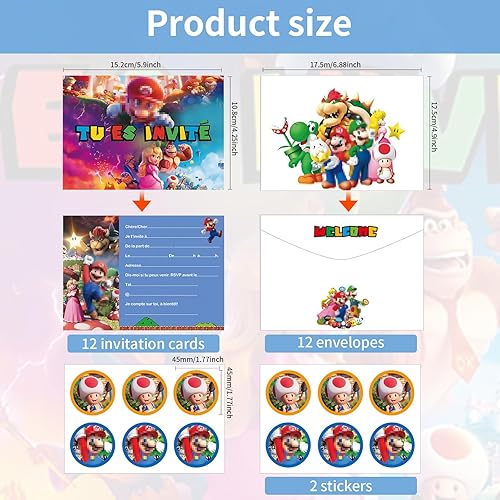 RASMADHUR Carte Invitation Anniversaire Enfant,12 Francais Carte Invitation+12 Enveloppes+12 Autocollants,Invitation pour Anniversaire,Invitation Anniversaire Garcon/Fille,Soirée,Bal - Nail Gallerys
