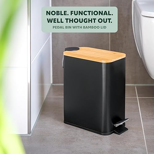 bremermann Poubelle de salle de bain avec couvercle en bambou, 5 l (blanc) - Nail Gallerys