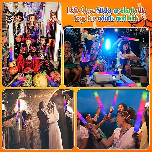 Lot de 42 Bâtons à LED Multicolores - Baguettes Lumineuses en Mousse Fluorescentes - 3 Modes Clignotants pour Fête d'Anniversaire, Halloween, Noël - Nail Gallerys