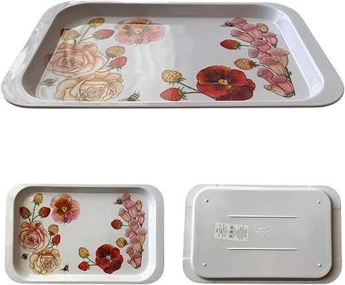 Plateau décoratif en mélamine avec motif floral, roses et fraises, design printanier, plateau de collation, plateau de cuisine (2 x 30 cm) - Nail Gallerys