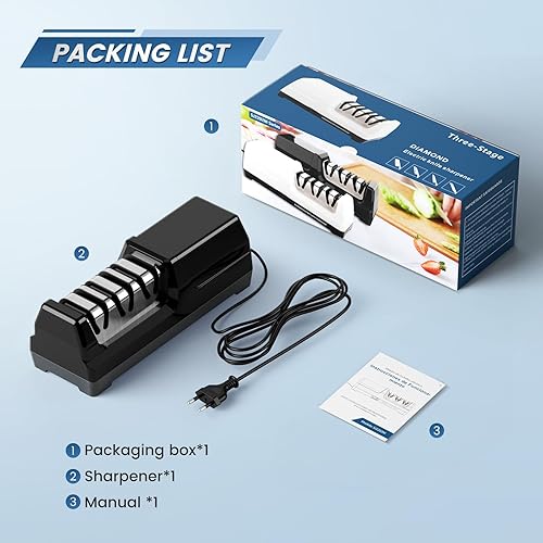 HIUYRFS Aiguiseur de Couteaux électrique Professionnel à 3 Niveaux, Disques Diamantés, Protection Contre la Surchauffe, Moteur Silencieux, Affûtage Rapide pour Couteaux de Cuisine - Nail Gallerys