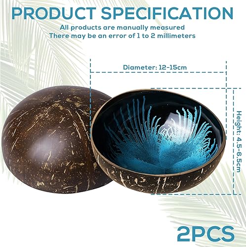 2 Bols En Noix De Coco: Bol De Service & Bol À Snacks, Bol Décoratif En Noix De Coco, Idéal Comme Bol À Müsli, Bol Nature Pour La Maison (Diamètre 12–15 cm/Couleur Bleu) - Nail Gallerys