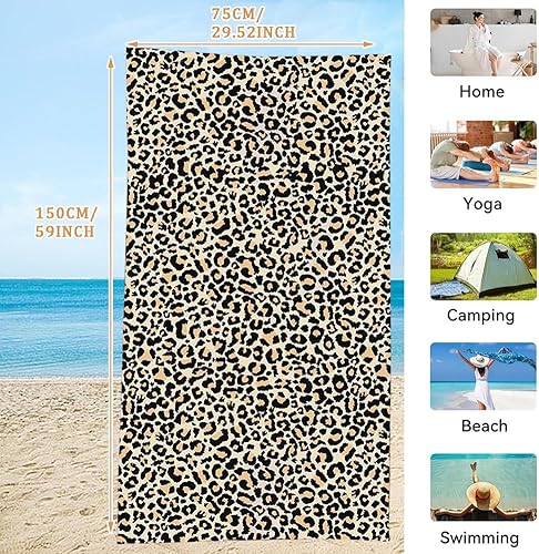 KDFSSIPE Serviette de Plage Léopard, Imprimé Animal Serviettes De Bain, Serviette en Microfibre Anti Sable, Plage Anti Sable Sechage Rapide pour Plage/Piscine/Chaises de Plage 75 * 150cm - Nail Gallerys