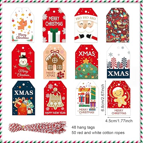 Lunaanda Étiquettes Cadeaux Noël, 48 Pièces Étiquettes Cadeaux Kraft Joyeux Noël à Suspendre avec Ficelles pour Bricolage, Décoration Sapin de Noël, Emballage Cadeaux, 12 Motifs Différents Étiquettes - Nail Gallerys