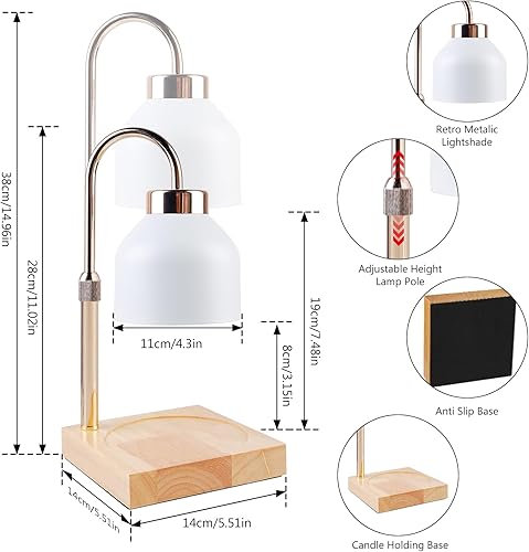 Lampe Chauffe Bougie, Électrique avec Minuterie et Variateur, Lampe Bougie Chauffante Réglable en Hauteur, Vintage Candle Warmer Lamp pour Bougies Parfumées en Verre, Maison, Chambre, Décoration - Nail Gallerys