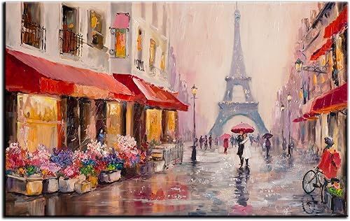 DECLINA Tableau Peinture imprimée Rue de Paris - Impression Photo Paysage sur Toile décoration Murale - Déco Maison, Cuisine, Salon, Chambre Adulte - 80x50 cm - Nail Gallerys