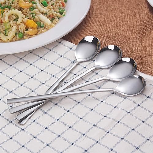 IQCWOOD Lot de 8 cuillères coréennes de 21,6 cm en acier inoxydable avec longues poignées pour la maison, la cuisine ou le restaurant - Nail Gallerys