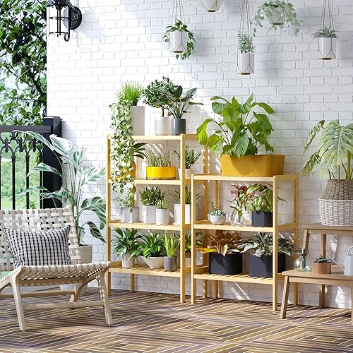 HOMCOM Étagère en Bambou 4 Niveaux - étagère pour Plantes Pots de Fleurs - étagère de Salle de Bain - bibliothèque Meuble de Rangement Bureau Salon Cuisine - étagères à Lattes - 62L x 33l x 112H cm - Nail Gallerys