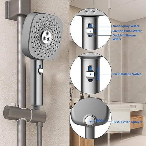 Pommeau de Douche Haute Pression-3 Vitesses 4 Jets (Bouton Arrière pour Jet Supérieur)-Technologie Anti-Calcaire- Sans Tuyau(Blanc) - Nail Gallerys