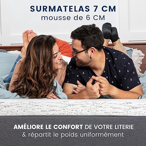 ViscoSoft - Surmatelas 180 x 200 Mineral, Surmatelas Mémoire de Forme 7cm, Hautement Respirant et Mousse Haute Densité 60kg/m3 Charbon Actif, Housse Bambou Déhoussable et Lavable, Accueil Moelleux - Nail Gallerys