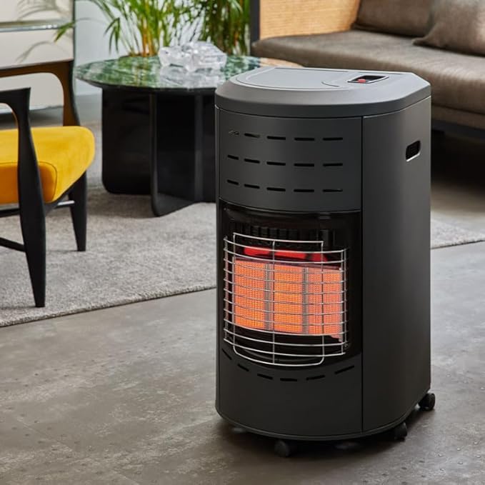 FAVEX - Chauffage d'appoint gaz Calgary - Intérieur - Brûleur céramique Infrarouge - 3 Puissances de Chauffe - Jusqu'à 40 m², Acier, Noir - Nail Gallerys