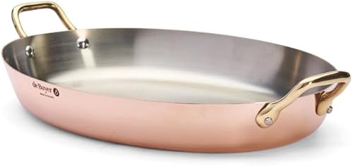 DE BUYER -6451.36 -plat ovale cuivre-inox 2 a. laiton 36cm - Nail Gallerys