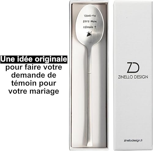 ZINELLO DESIGN Cuillère Veux-tu être mon Témoin – Idée Cadeau Originale pour Demande de Témoin de Mariage, Annonce EVG Insolite – Cuillère à Café avec Coffret Prêt à Offrir - Nail Gallerys
