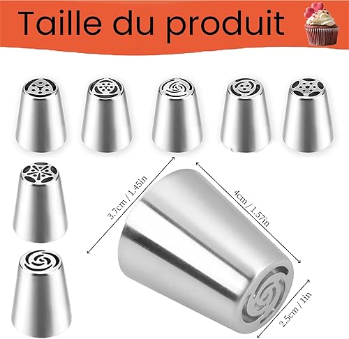 HQILRRA Ensemble de 7 Embouts de Pâtisserie Russe, Douille de Buse à Gâteau, Embouts de Pâtisserie, Ensemble d’Accessoires de Pâtisserie Pour La Cuisson et La Décoration de Cupcakes. - Nail Gallerys