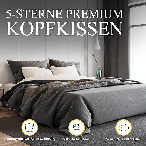 Orange Wave Oreiller en duvet, 60 x 60 cm, en plumes, RDS et Oeko-Tex, pour dormir sur le côté pour un soutien maximal et un confort de sommeil luxueux - Nail Gallerys