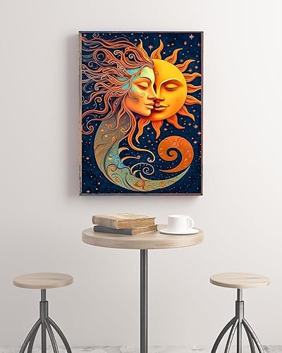 Soleil et lune Peinture Diamant, paysage diamond painting,Diamond Painting DIY pour Adultes et Débutants, DIY Soleil Lune Peinture Broderie Diamant Painting Kit Complet Pour Décoration Murale 30x40cm - Nail Gallerys