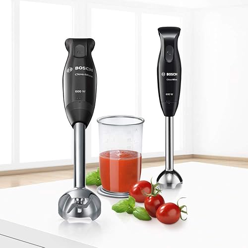 Bosch Electroménager Mixeur plongeant msm2610b clevermixx, 600 W, quatre lames Couteau quattroblade, Mixeur en acier inoxydable, mix/meßbecher, PIANO Noir/Anthracite - Nail Gallerys