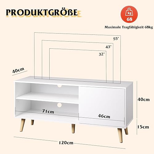 WLIVE Meuble TV Blanc Support pour Téléviseur Jusqu à 55 Pouces, Banc TV Meuble TV Haut avec Étagères Réglables, Meuble TV 120 cm Longueur Style Rustique Marron Rustique pour Salle à Manger, Chambre - Nail Gallerys