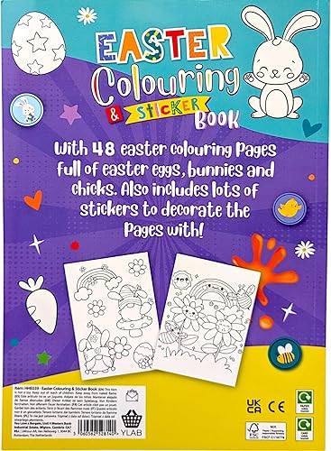Livre de coloriage et d'autocollants de Pâques pour enfants (A4) | 48 pages amusantes, autocollants de Pâques en bonus, papier certifié FSC respectueux de l'environnement, parfait pour les activités - Nail Gallerys