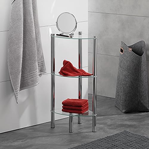 Kela 18050 étagère d'angle salle de bain, verre de sécurité et métal chromé, 3 étages, 28,5 x 28,5 x 76 cm, 'Ole', Argenté - Nail Gallerys