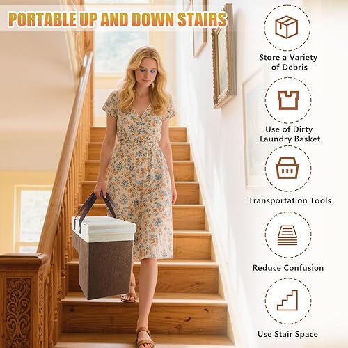 Panier Escalier Pliable, Antidérapant Panier à Linge Avec Des Poignées Et couvrir Et couvrir, 30 L Panier D'escalier Pliable En Forme De L - Sac Linge Sale Panier Rangement Organiseur Linge Jouet - Nail Gallerys