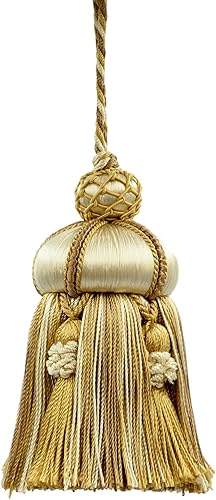 DÉCOPRO Lot de 2 pompons élégants faits à la main en forme de clé de 10 cm, boucle de 8,5 cm, accentués avec pompons en forme de couronne (style # KTAX4) crème ivoire bleu #LX03 (bleu clair, beige - Nail Gallerys