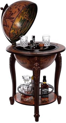 Chariot de bar géant XXL 45001RN10 avec piliers en bois d'eucalyptus, globe terrestre antique, table de bar, bar de maison, globe terrestre - Nail Gallerys