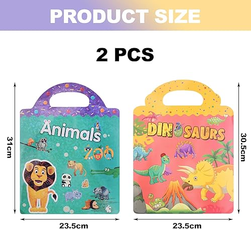 Lot de 2 livres d'autocollants en 3D Enfants réutilisables, gelée d'animaux gommettes enfant, des Animaux, la Vie Océanique, Dinosaures,gommettes enfants 3 à 6 ans,Livre d'apprentissage éducatif - Nail Gallerys