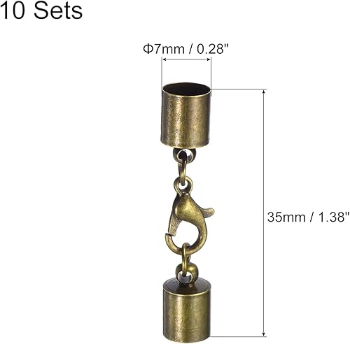 QUARKZMAN 10 Ensembles de 7mm Embouts de Cordon en Cuir avec Fermoirs Mousquetons, Terminaisons en Baril pour la Fabrication de Bracelets en Cuir, Ton Bronze - Nail Gallerys