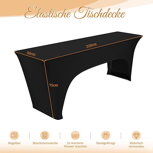 Teruntrue Lot de 2 housses de table élastiques de qualité supérieure - Pour table à bière - 220 x 70 cm - 4 poches pour les pieds - Lavable - Pour banquet en plein air - Noir - Nail Gallerys