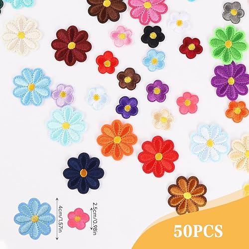 Bubuny Patch Thermocollant Vêtements 50 Pcs, Fleur de Marguerite Ecusson Thermocollant, écussons brodés à Thermocoller et à Coudre pour Veste, Chapeau, Sac à dos, Jean - Nail Gallerys